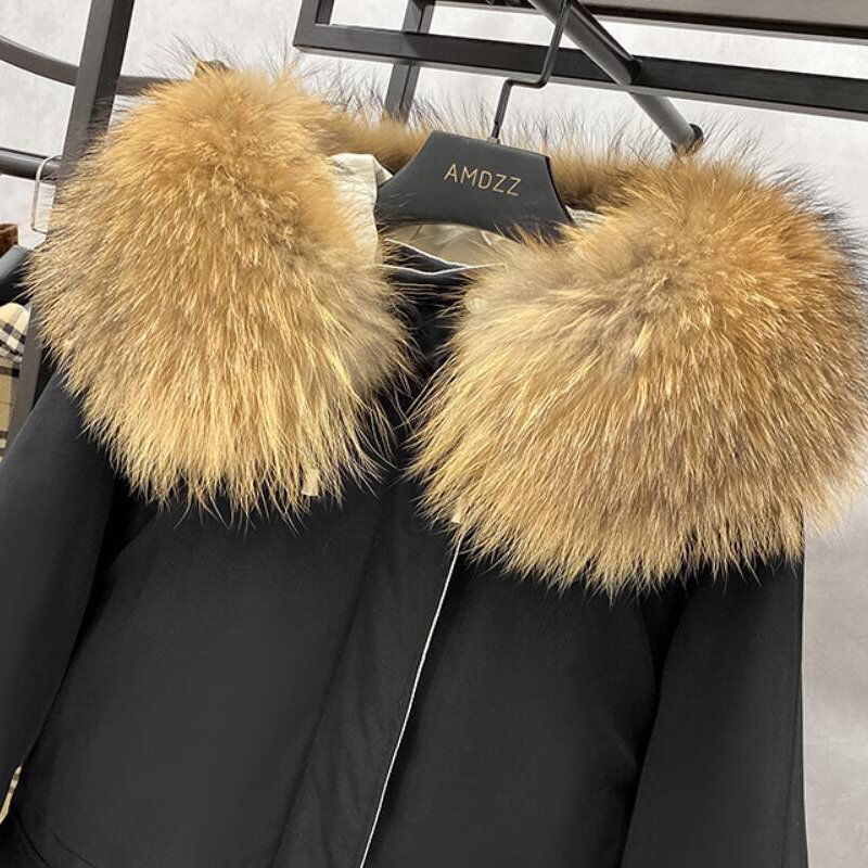 Large Natural Raccoon Fox Fur Hooded Winter Down Coat Women 90% White Duck Down Jacket Thick Warm Parkas Female Outerwear