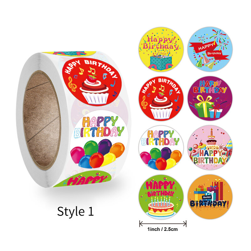 500pcs Cute Happy Birthday Stickers 2.5cm Children's Birthday Party Gift Sealing Decorations Greeting Card Labels