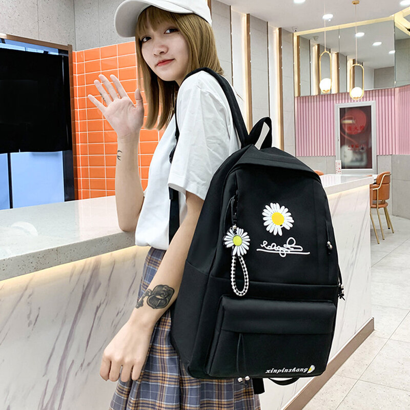 4Pcs/Set Women School Backpacks Schoolbag Daisy Canvas For Teenagers Girls Student Book Bag Boys Satchel Bolsas Mochilas Sac