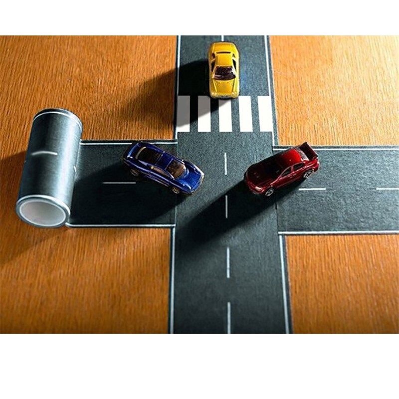 Crianças reutilizáveis fita quebra-cabeça para o tráfego cena design com estrada ferroviária auto-estrada adesivos de tráfego com carros brinquedo educacional do menino
