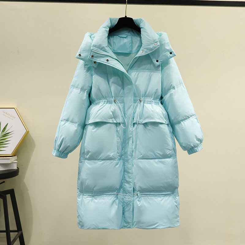 Veste de neige longue à capuche blanche pour femme, manteau épais et chaud, ample, couleur unie, collection hiver 90%