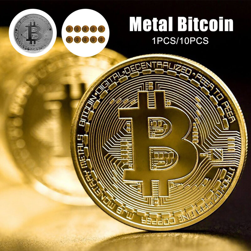 10PCS BITCoin Art Collection Gold Silver Coins Souvenir Gold Plated Bitcoin Bit Coin Gift Physical Metal Antique Imitation Coins