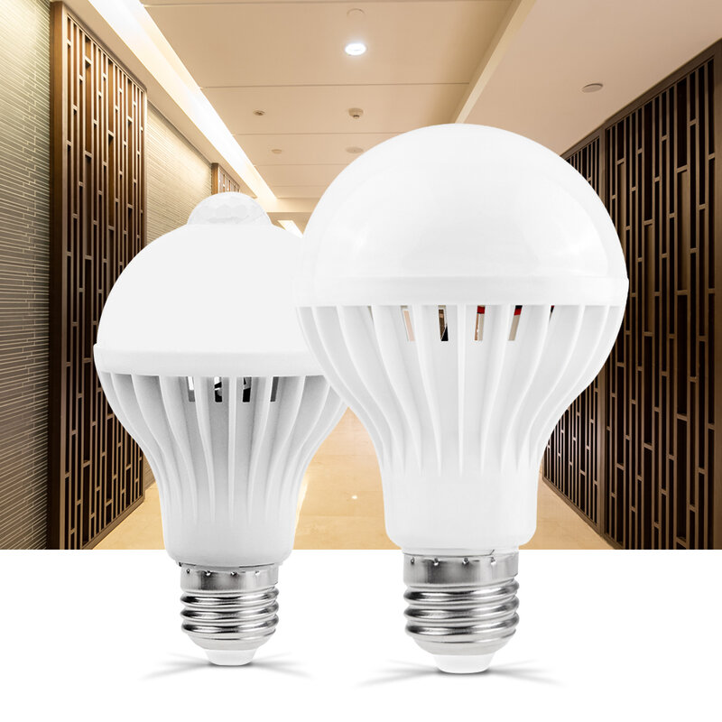 Sound/ PIR Motion Sensor LED Bulb E27 AC 85-265V 3W 5W 7W 9W 12W Induction lamp Stair Hallway Infrared Light Smart Bulbs