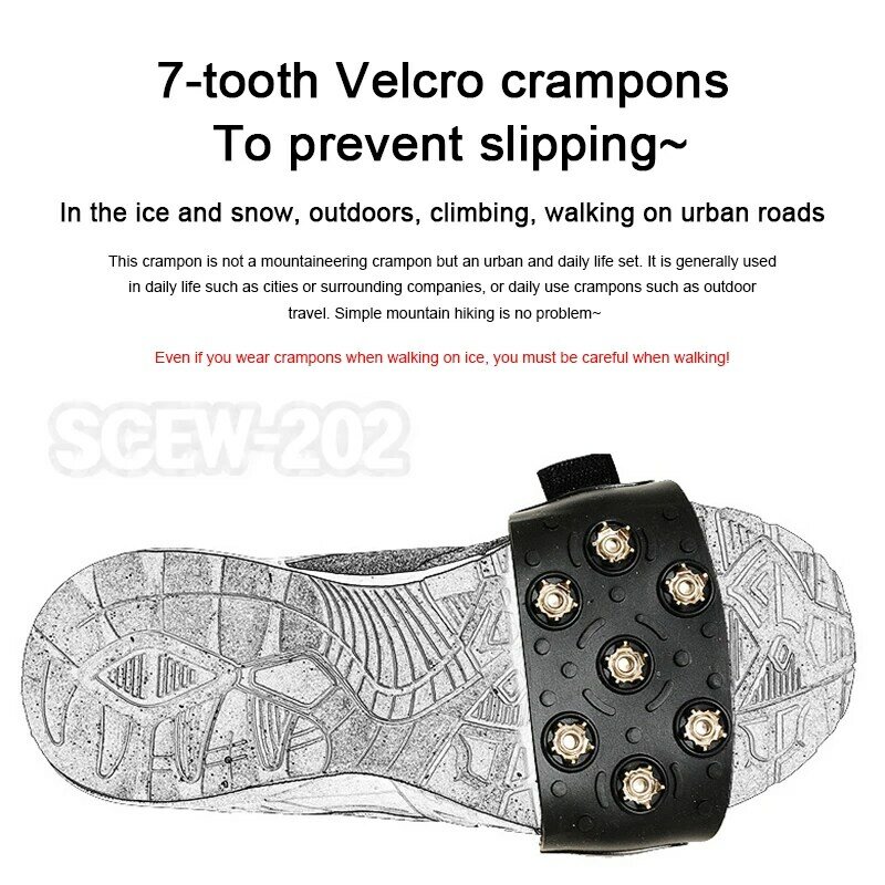 1 Pasang 7 Gigi Pegangan Es untuk Sepatu Anti-selip Sepatu Salju Paku Non-slip untuk Mendaki Luar Ruangan Penutup Cleat Crampon