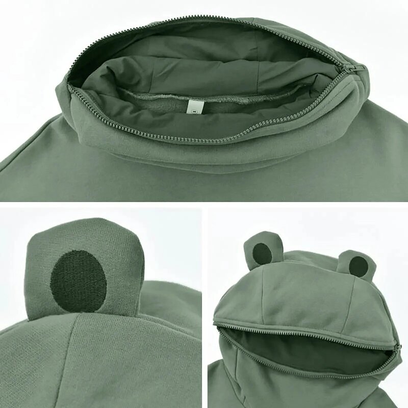 Kreatywne szwy trójwymiarowy ładny wzór żaba sweter kieszonkowy sweter damski szwy trójwymiarowa kurtka