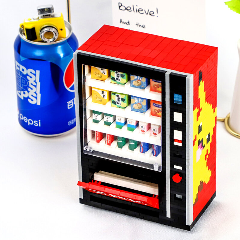 ZRK new coming Mini Vending Machine Building Blocks Bricks City Accessories Drink Food Case Kits Set DIY Toys for Kids