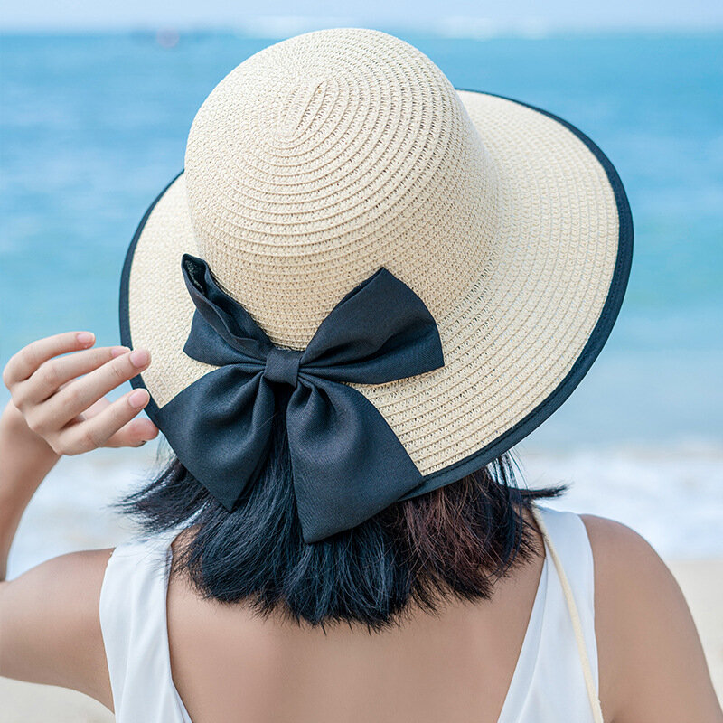 Sombrero de paja de ala corta para mujer, gorro de paja con lazo, informal,  para vacaciones al aire libre y playa, verano, 2021 / Sombreros y gorras