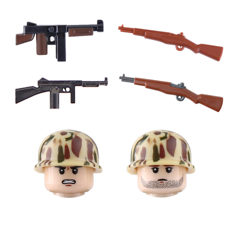Acessórios de armas da segunda guerra mundial, militar dos eua, corpo marinho, exército, soldado, guirlanda, arma thompson, tijolos de brinquedo para crianças
