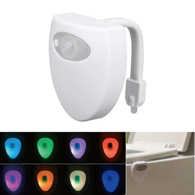 Luz LED nocturna inteligente con Sensor de movimiento para el baño, iluminación para el asiento del inodoro, impermeable, 8 colores, WC