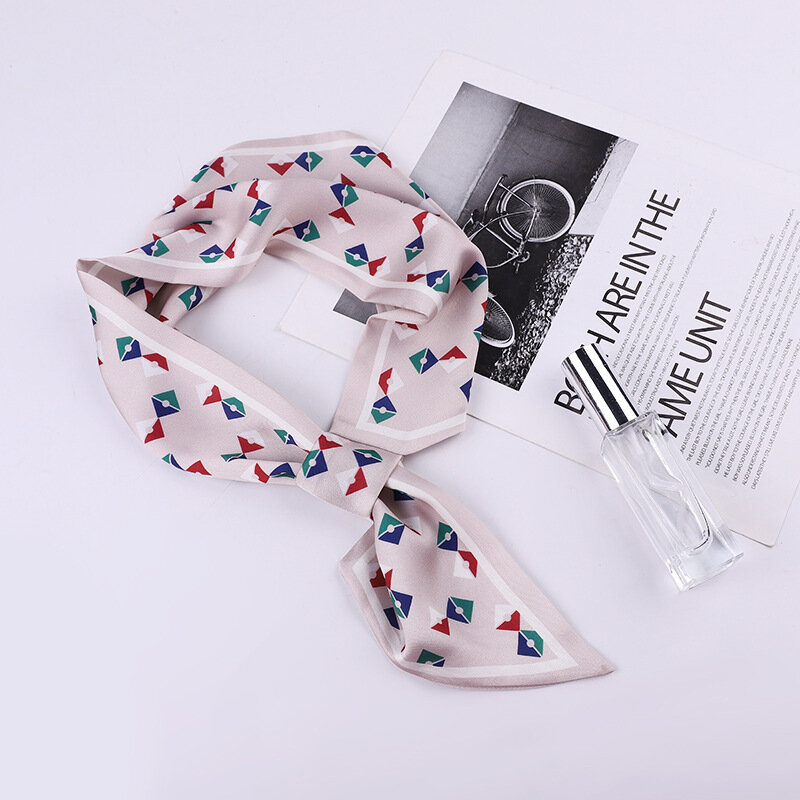 Geometric Print Scarf Female Wild Interspersed with Streamers, Fashion Bags Decorative  Women Silk Scarve  Bufanda Mujer