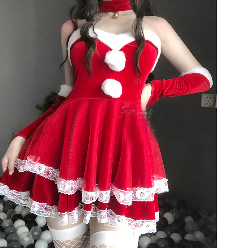 عيد الميلاد عيد الميلاد سيدة سانتا كلوز تأثيري حلي جنسي الملابس الداخلية الأرنب فتاة فستان أنبوب خادمة نادلة موحدة