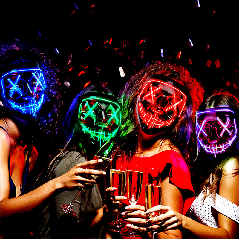 ハロウィーンのパーティーマスク,LEDネオンライト付きマスク,暗闇で光る,ミックスカラー