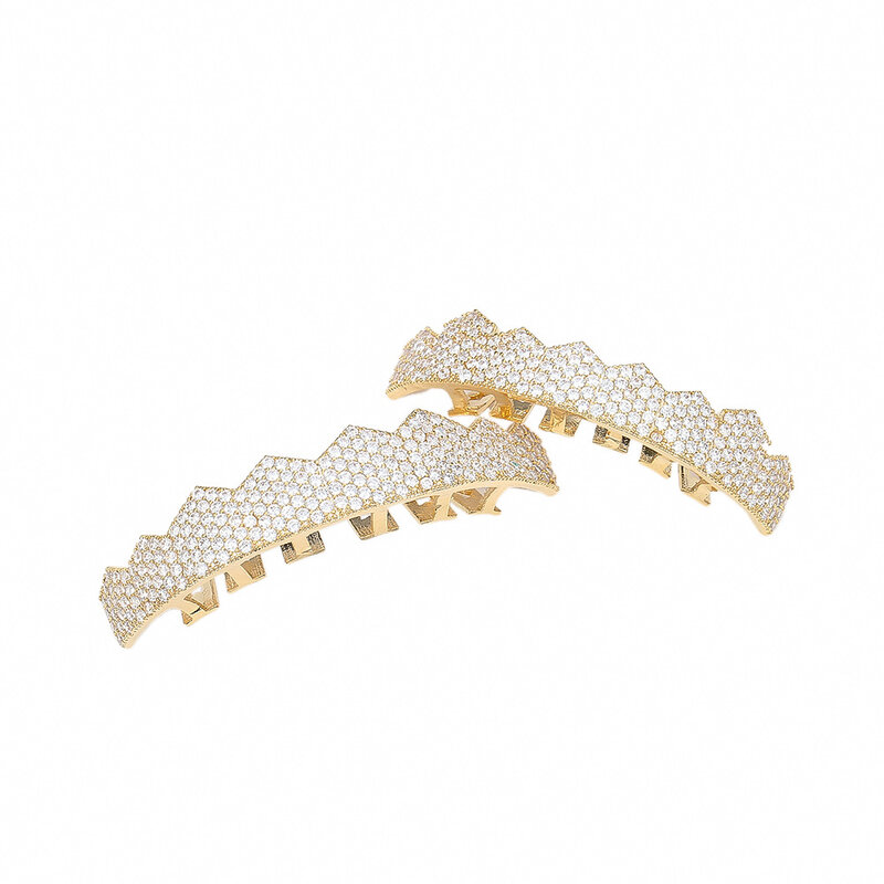 Подтяжки из фианита, позолоченные и с микроинкрустацией, в стиле хип-хоп, 8 золотых фианитов