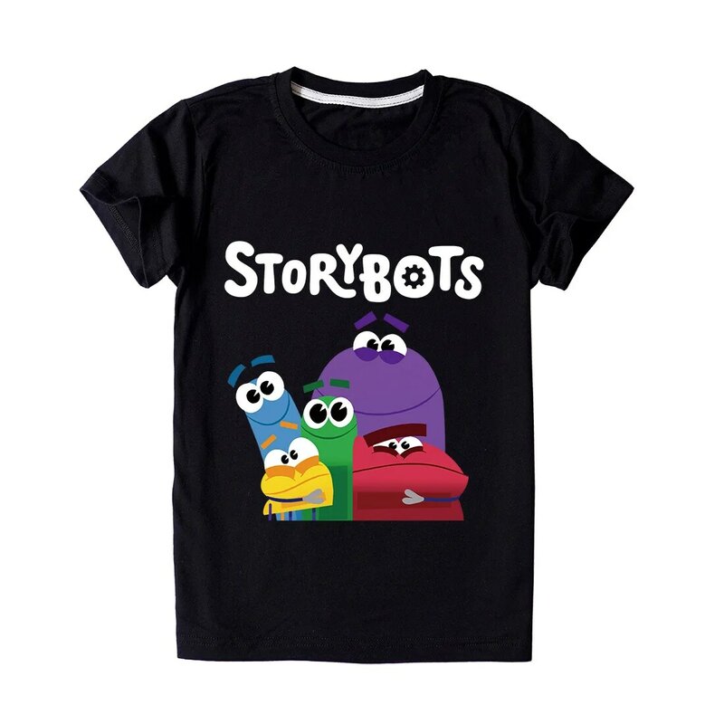 Camiseta de verano de storybots, ropa para niños, Tops deportivos informales para niños y niñas, camiseta de manga corta con cuello redondo rojo
