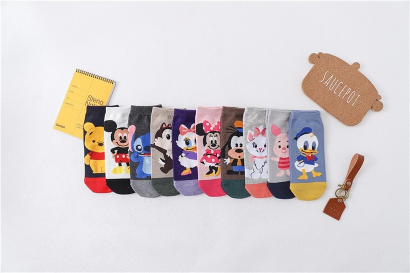 Disney Cartoon Socks Mickey Anime Socks Women Boat Socks Cute Japanese College Style Spring/summer Cotton Ins Trendy Socks Thin