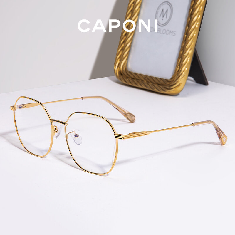 CAPONI-Montura de gafas para mujer, lentes de diseño hueco, a la moda, montura de Metal, antiluz azul, para ordenador, BF20201