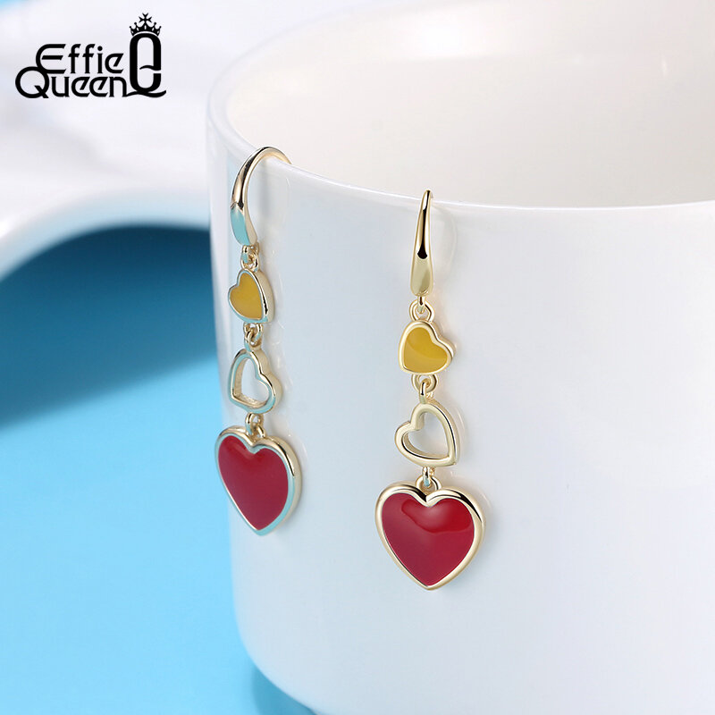 Effie Queen-conjunto de joyas de plata de ley 925, Pendientes colgantes en forma de corazón y pulsera, joyería fina, Color dorado, SS80