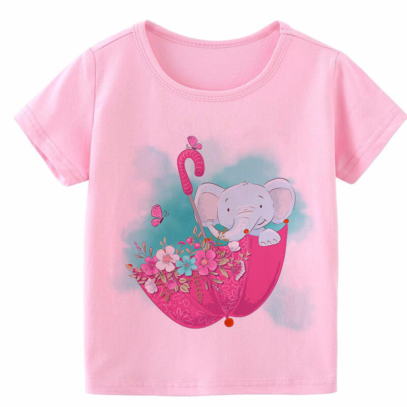 어린이 t-셔츠 어린이 소녀 소년 소녀 어린이 셔츠 어린이 아기 유아 토끼 코끼리 파티 티 탑 의류 짧은 티셔츠