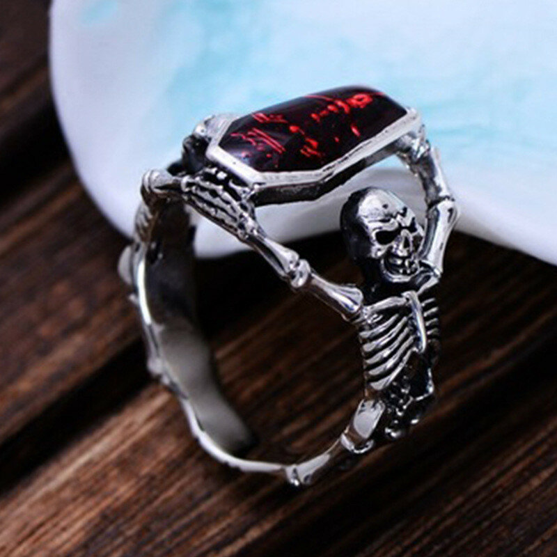 FDLK Винтажное кольцо с черепом в стиле панк мужское обручальное кольцо в стиле хип-хоп, мужское модное кольцо с красным цирконием для женщин, ...