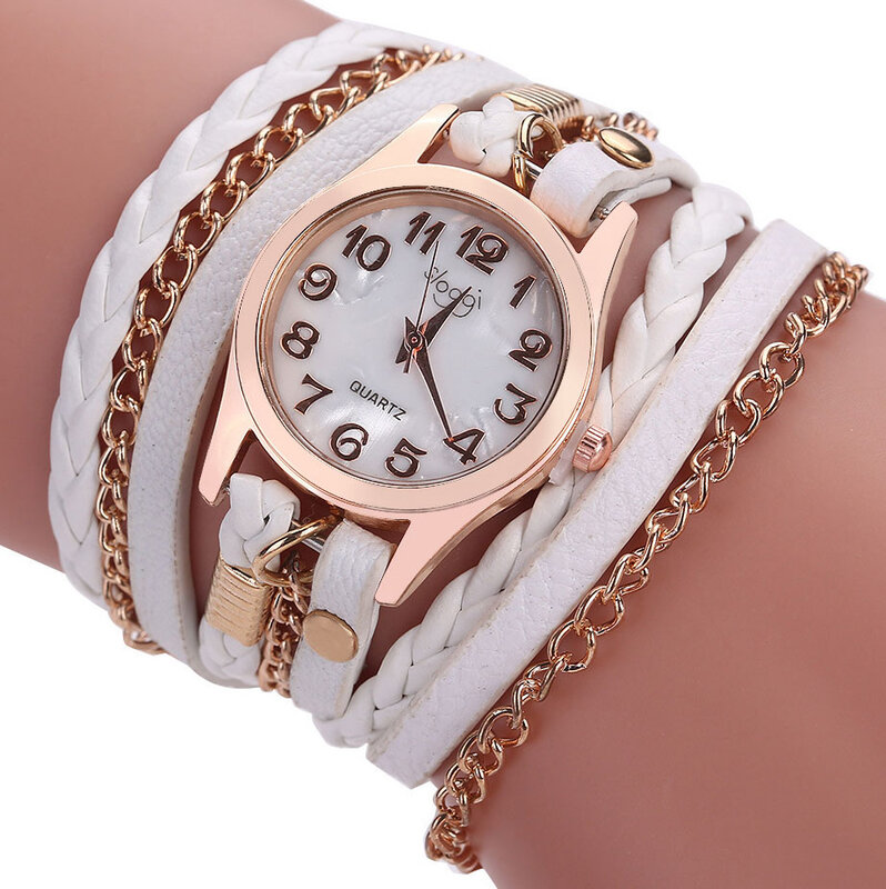 Reloj de cuarzo de cuero de lujo para mujer, pulsera informal de moda, reloj de pulsera, reloj de pulsera, reloj femenino de leopardo, trenzado para mujer 8O57