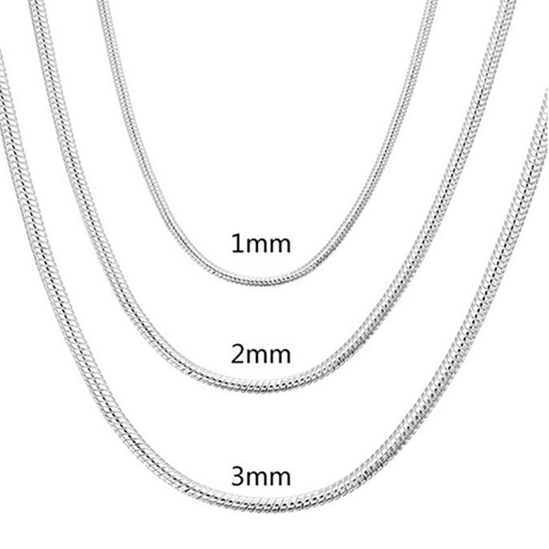 925 Sterling Silver 1MM/2MM/3MM wąż łańcuszkowy naszyjnik dla mężczyzn kobiety moda ślubna biżuteria zaręczynowa 16-30 Cal