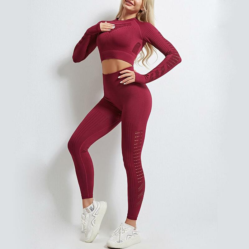 2 Buah Pakaian Gym Wanita Set Kaus Olahraga Yoga Legging Mulus Atasan Crop Seksi Pakaian Olahraga Wanita Set Wanita Ketat Push Up
