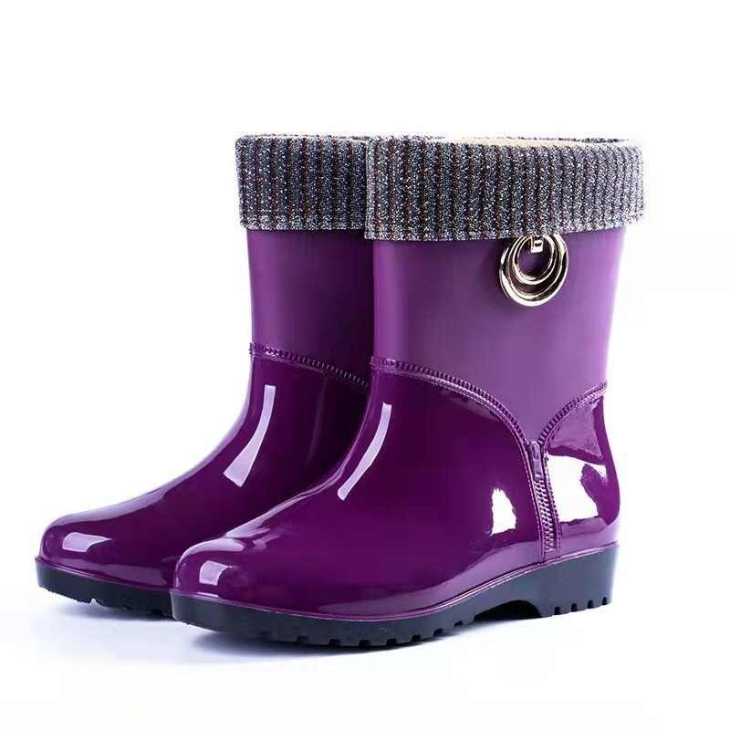 Botas de chuva de borracha para mulheres à prova dwaterproof água de salto alto moda meninas sapatos senhoras curto tornozelo pvc botas de chuva não-deslizamento pele de couro botas