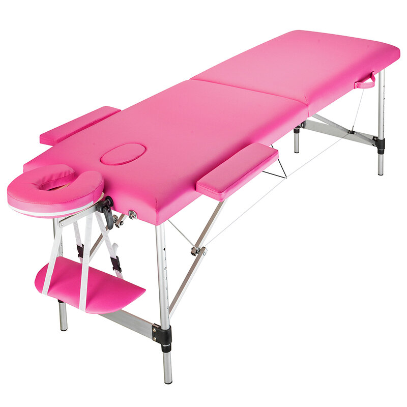Table de Massage pliable et Portable en aluminium, lit de beauté, 2 Sections, 185x60x63cm, largeur 60CM, rose