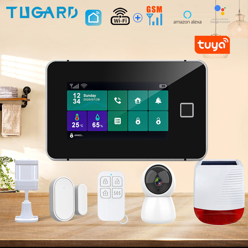 Tugard g60 + g20 tuya wi fi sistema de alarme segurança câmera ip 433mhz pir sensor da porta movimento sirene controle app kit alarme casa inteligente