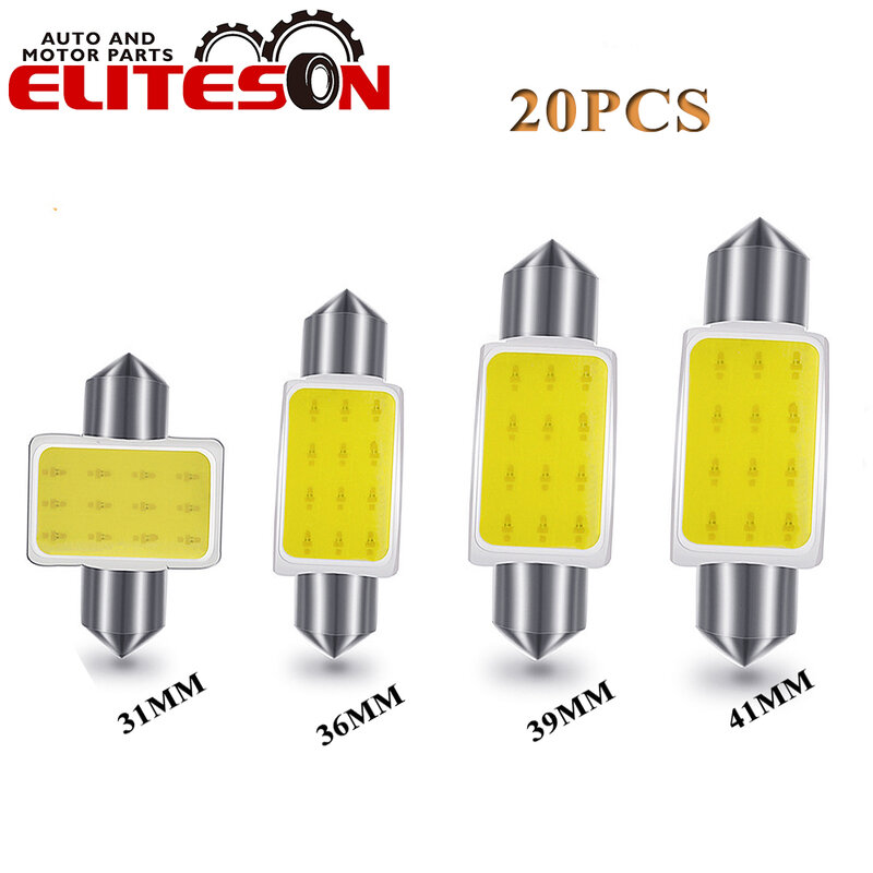 Eliteson – lumière de plaque d'immatriculation, 20 pièces, pour boîte arrière de voiture, lampes 12V, ampoules de lecture intérieures Festoon, 31mm 36mm 39mm 41mm, blanc