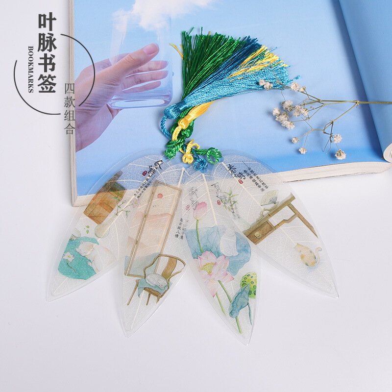 Marque-page de style chinois exquis avec gland, marque-page saisonnier, cadeau pour étudiant, bureau, école