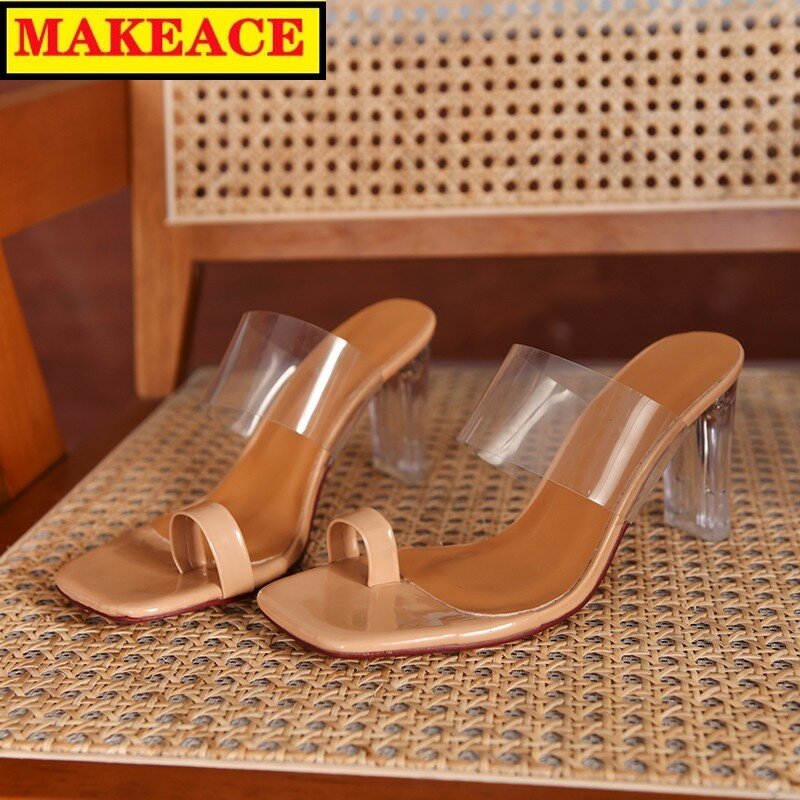 Fashionable Transparent Lady Slippers Summer Cool Drag 2021 New Bare Foot High Heel Woman Sandal Sand Slippers Outdoor Cool Drag