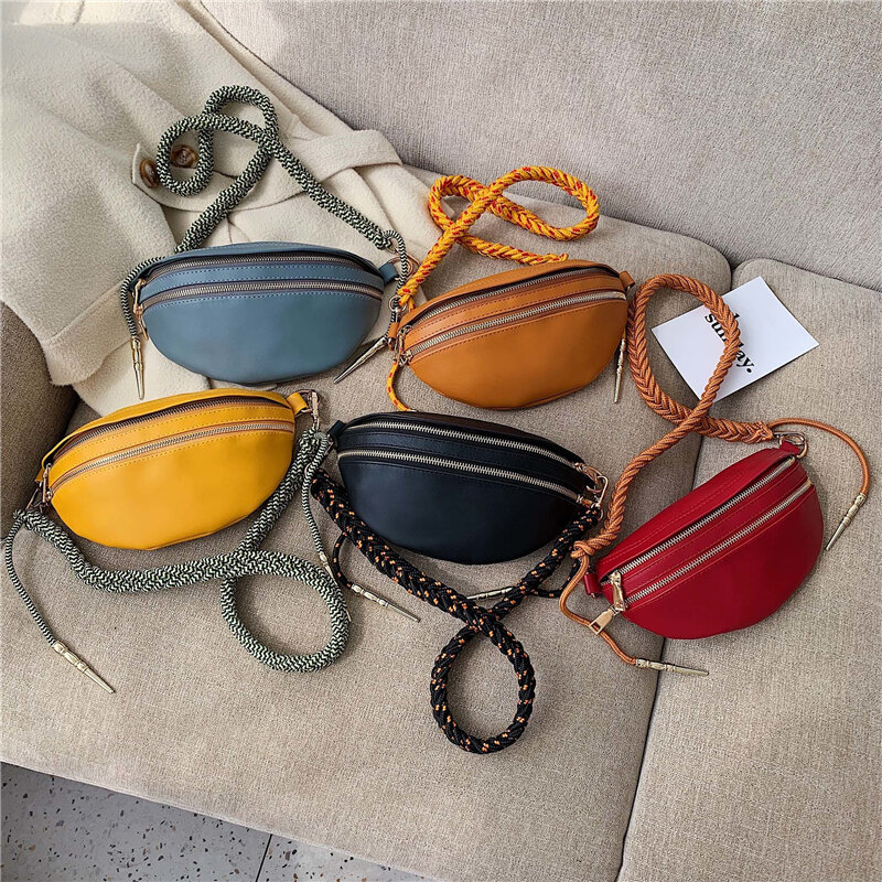 Burminsa Chic Design Woven Strap Chest Bags For Women Candy Colors Girls Mini Sling Bags High Quality Soft Crossbody Bags 2020
