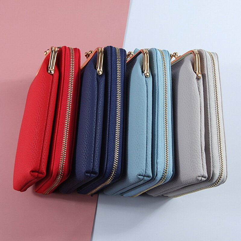 New Women Wallet Solid Color Small Shoulder Bag Multi-Function Letter Phone Money Wallets Pocket Bags Clutch Organizer Storage
