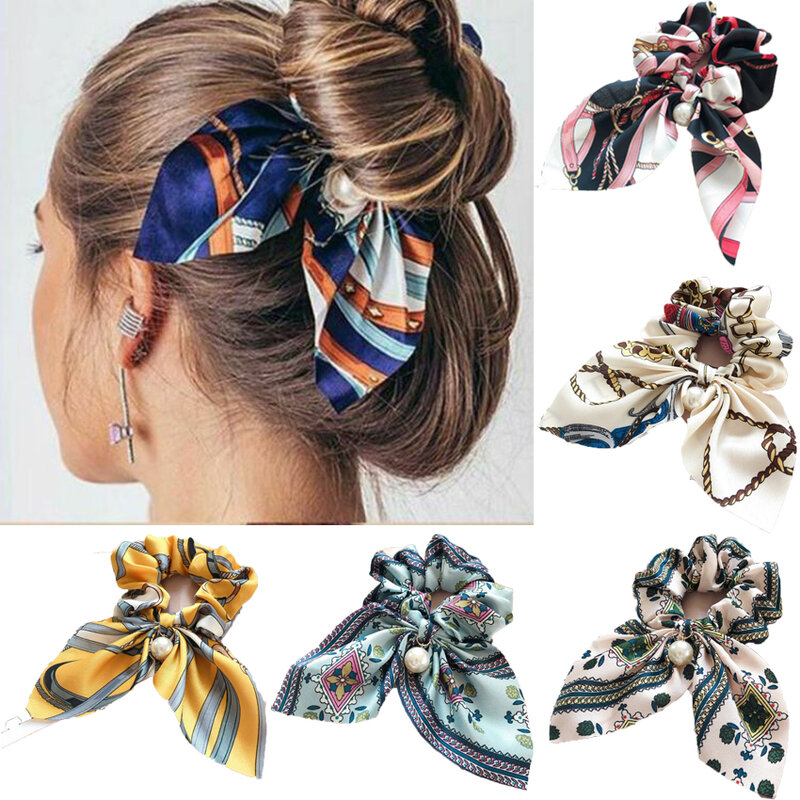 Diademas con lazo de perlas para niña y mujer, cintas elásticas para el pelo, coletero, lazos para el pelo, accesorios para el cabello