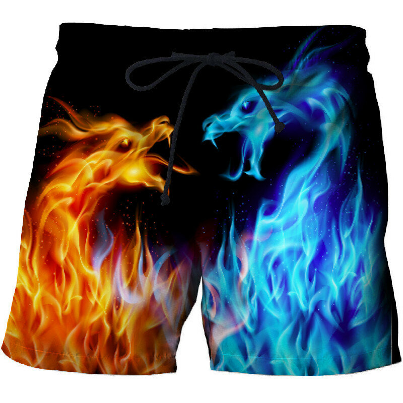 Мужские пляжные шорты с 3D-принтом пламени, модные повседневные свободные штаны для плавания, большие размеры 6XL, на лето