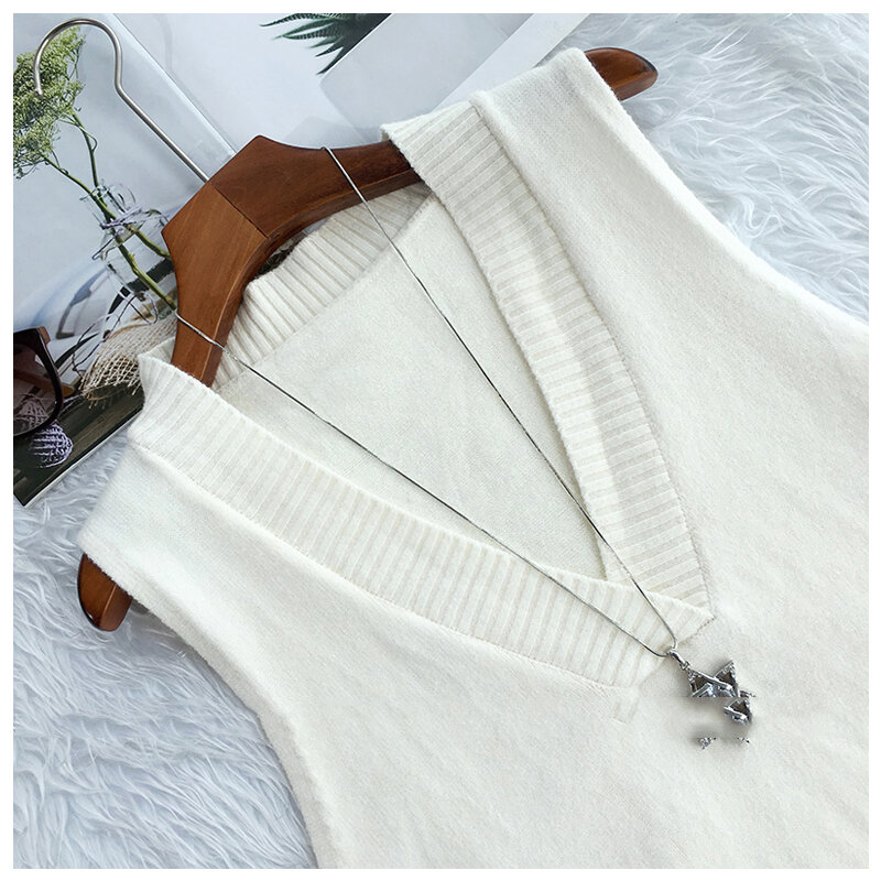 Gilet tricoté sans manches pour femmes, col en v solide, nouveau coréen, ample, sauvage, décontracté, rose, automne et hiver