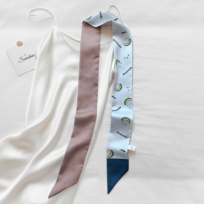 Новый демисезонный декоративный шелковый шарф, женский тонкий длинный шейный платок с лентой, повязка для волос, маленькие шарфы, узкие шар...