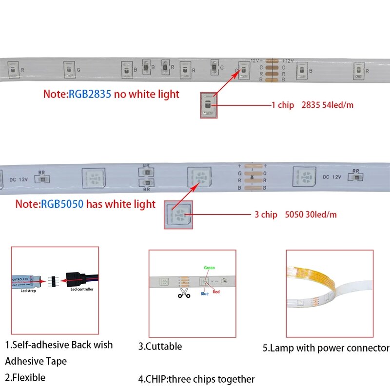 LED Strip Light 2835 Flexible Lamp Tape Diode 1M 2M 3M 4M 5M DC5V 3 Key Control Desk Screen TV Background Lighting