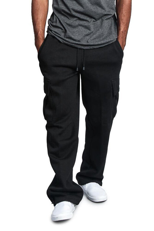 Pantalones rectos hombres sueltos pantalón de los hombres de Color sólido Pantalones Casual Pantalones deportivos de moda Hip Hop #BLACK 