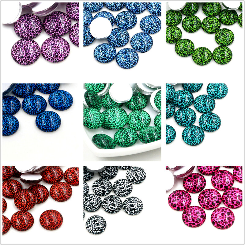Nova moda 20 pçs 12mm novas cores leopardo artesanal foto cabochons de vidro padrão cúpula jóias acessórios suprimentos