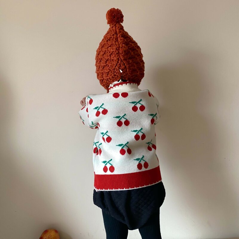 赤ちゃんと女の子のための長袖ニットセーター,暖かい冬のセーター,チェリープリント,綿のニット,2021