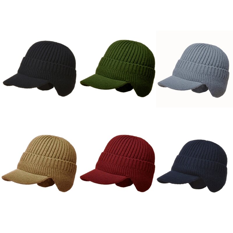 Winter Knitted Peaked Cap Coldproof With Earflaps Ear Protection Cap Soft Warm Outdoor Thickened Solid Ski Cap