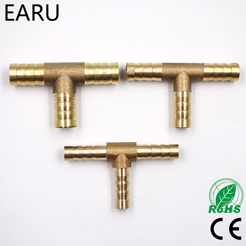 1Pc 6-12mm BRASS T Hose Joiner Piece 3 WAY Fuel Water Air Gas Oil Pipe TEE CONNECTOR Pneumatic Plug Socket Adapter