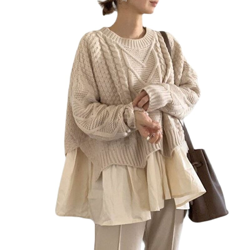 Женский трикотажный свитер с рюшами, повседневный Свободный пуловер оверсайз в стиле Харадзюку
