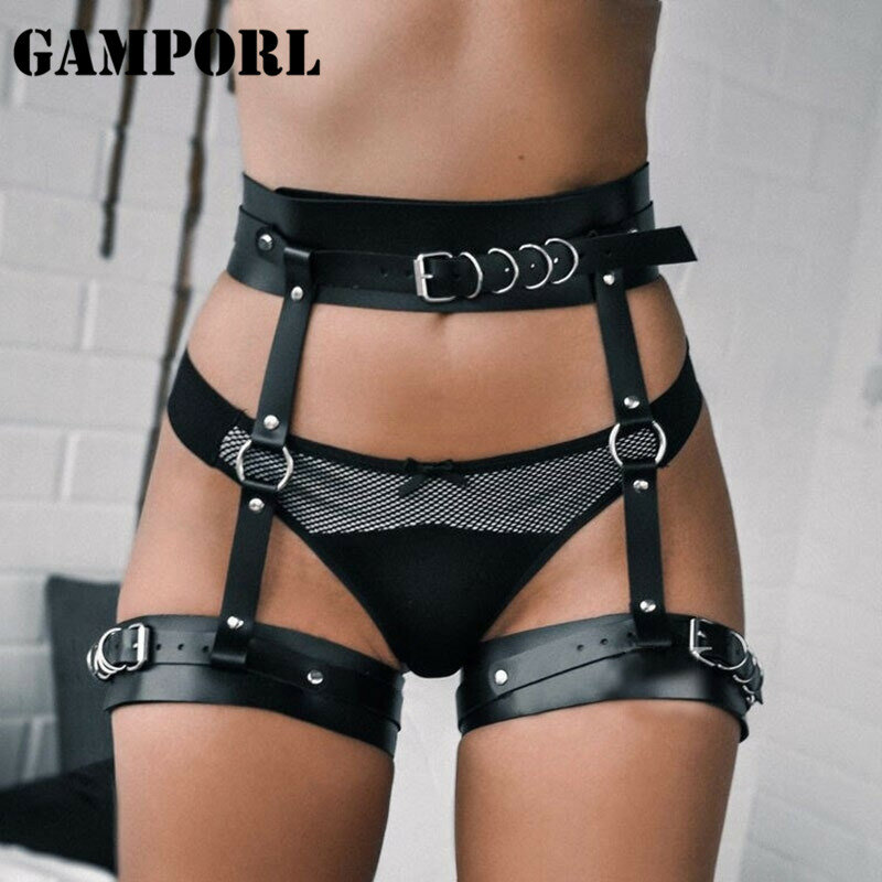 GAMPORL หนัง Garters เข็มขัด Harness Bondage Body Garter Belt Suspender ผู้หญิงเซ็กซี่สายรัด Gothic Garters สายคล้องคอ BDSM หญิง