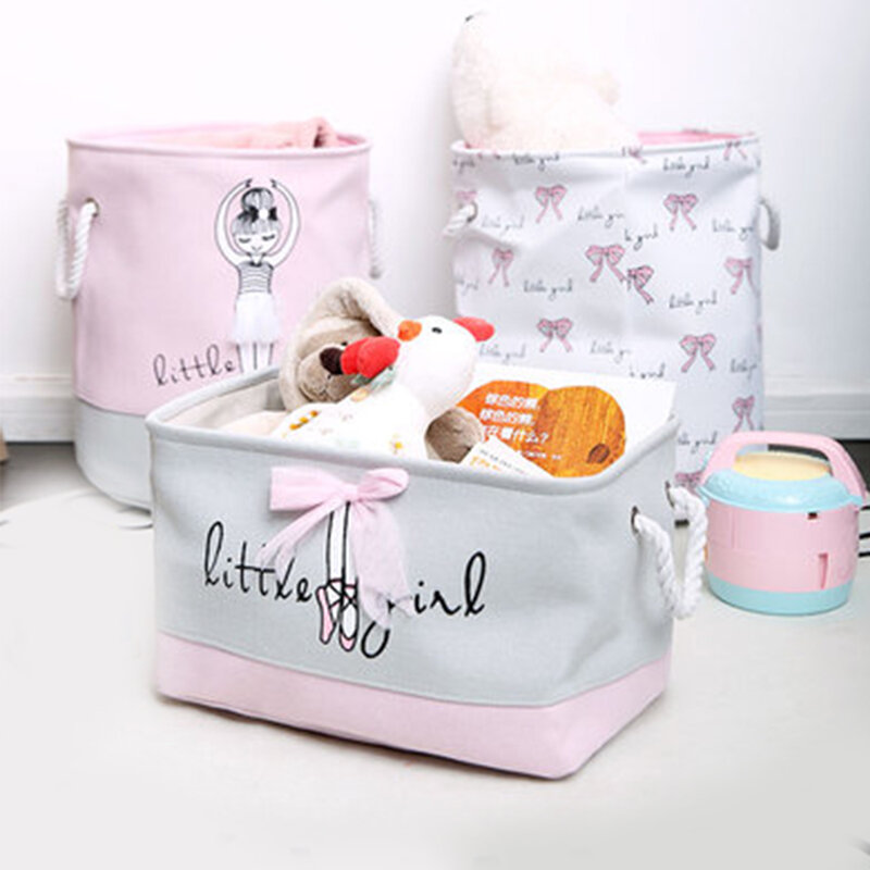 Cesta de lavanderia organizador rosa brinquedos organizador caso para o quarto das meninas roupas sujas recipiente de armazenamento em casa artigos diversos dobrável saco