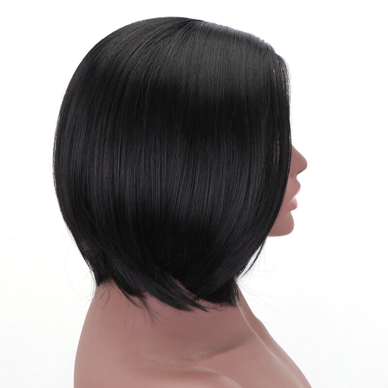 JUNSI HIAR Fashion Short Bob Straight Wig Synthetic Pixie Cut Black Wigs for Women Frontel Hair
