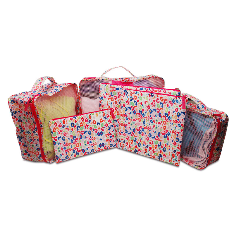 Conjuntos de equipaje con estampado de leopardo, bolsas de almacenamiento para zapatos, de tela, para viaje, DOM1131844, 6 unids/set por juego