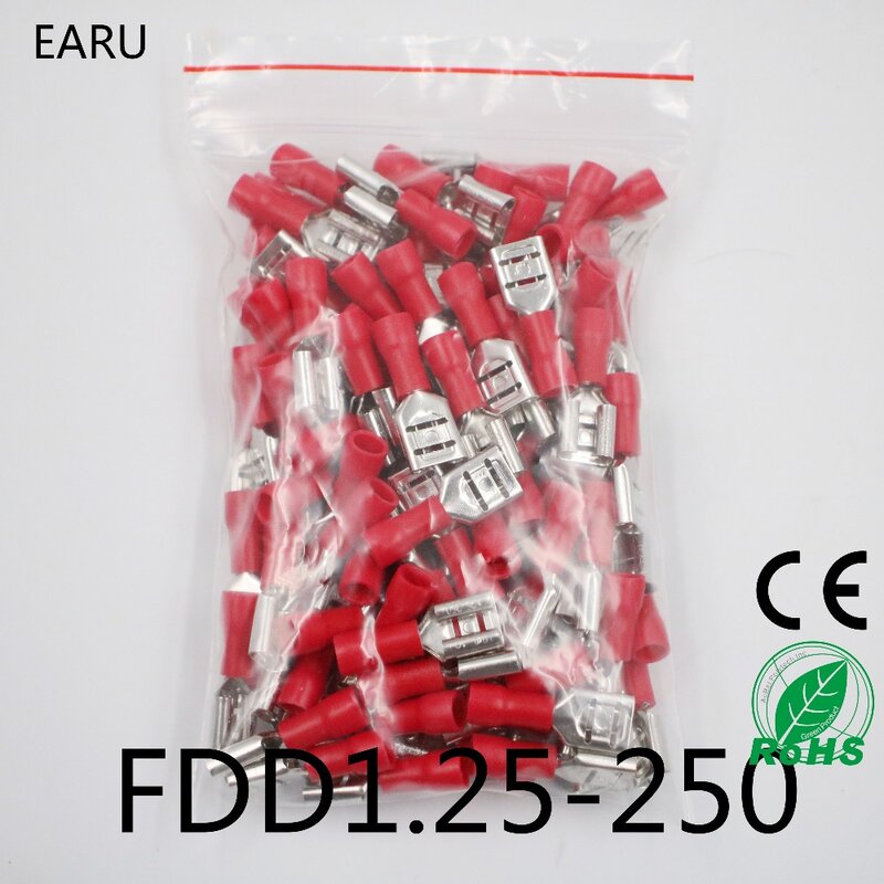FDD1.25-250 isolante fêmea isolado conector de fio de cabo de conectores terminais de friso elétrico 100 unidades/pacote FDD1-250 fdd